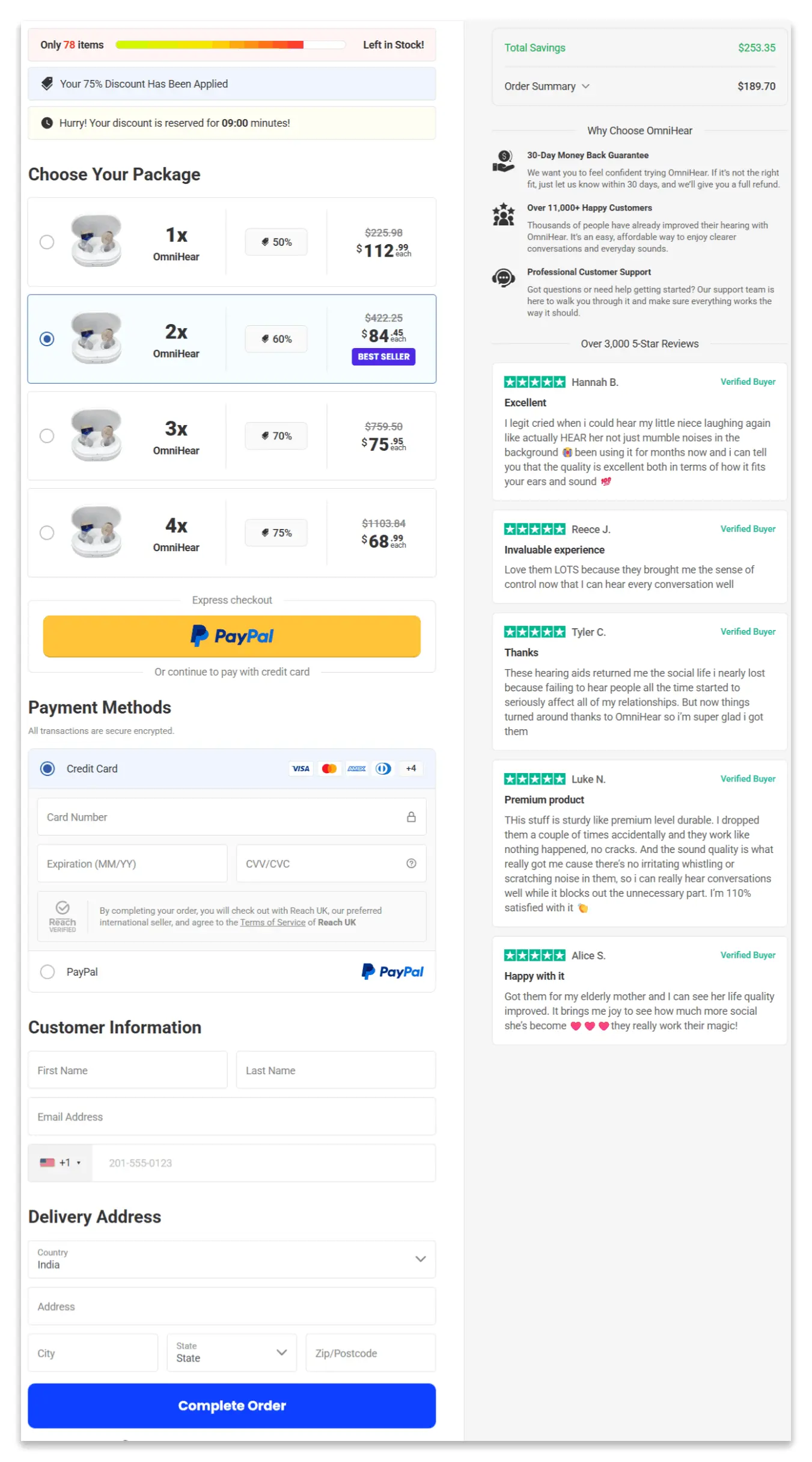 omnihear secure checkout page